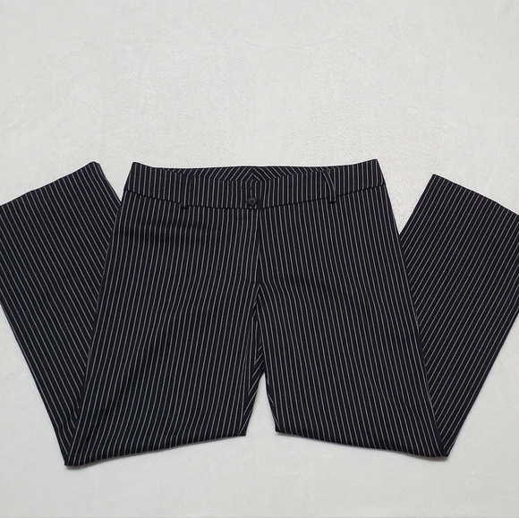 VINTAGE 90s Dori Goth Black White Pinstripe Stretchy Flare Wide Leg Trousers - Picture 5 of 11